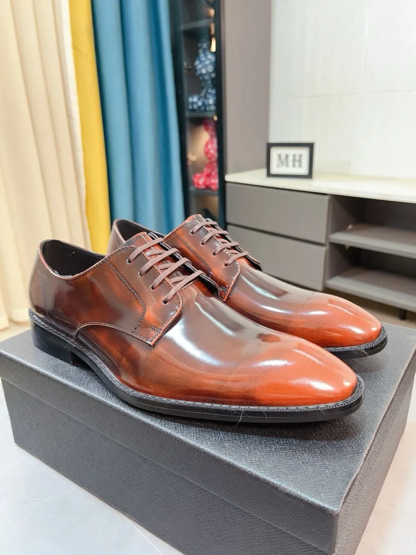 Men's shoes 💰560🌹🌹[Prada leather shoes] Top purchasing agency Original imported Italian custom-made cowhide leather surface, ➕Fully imported water-dyed breathable cowhide lining, original factory special molded sole, super comfortable, size: 38-44